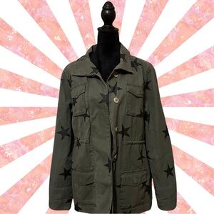 Driftwood Women's Utility Jacket Army Green Black Stars Size M